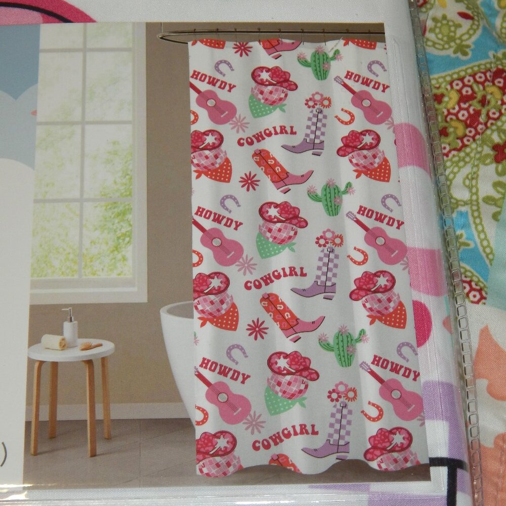NEW Comfort Bay Western Cowgirl Boots Hat Guitar Cactus Horseshoe Shower Curtain